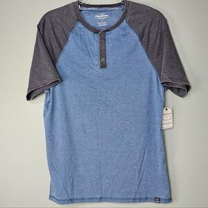 Flag & Anthem T-Shirt Men's 2 Tone Blue Gray Henley Short Sleeve Lightweight, S